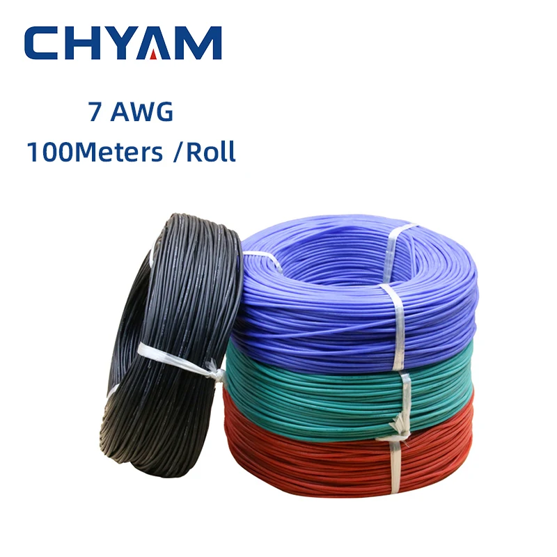 100Meters/Roll 7AWG 10mm2 Outer Diameter 7.2mm Soft Silicone Wire Heat-resistant Cable Electrical Wiring Connector 2000/0.08TS