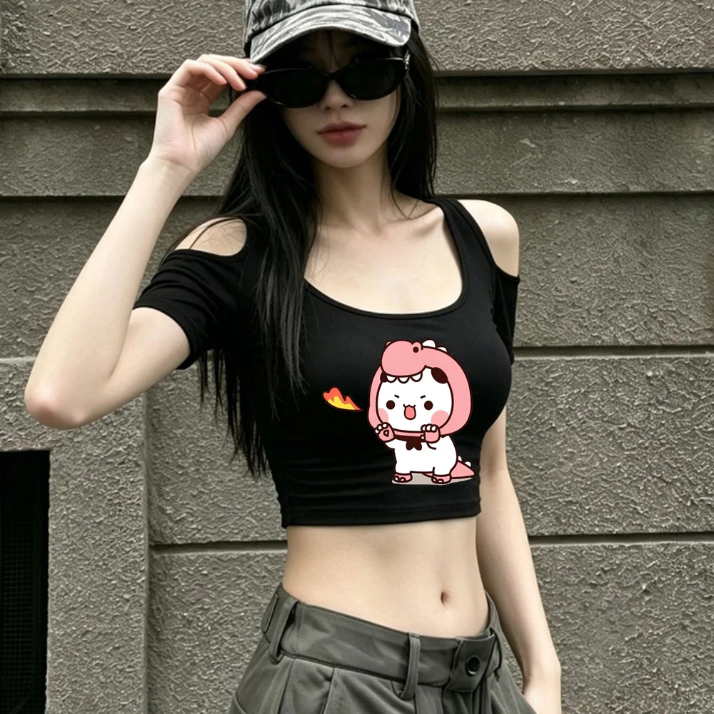 Bubu Dudu crop top female manga anime kawaii t shirt harajuku 2000s summer funny cheap