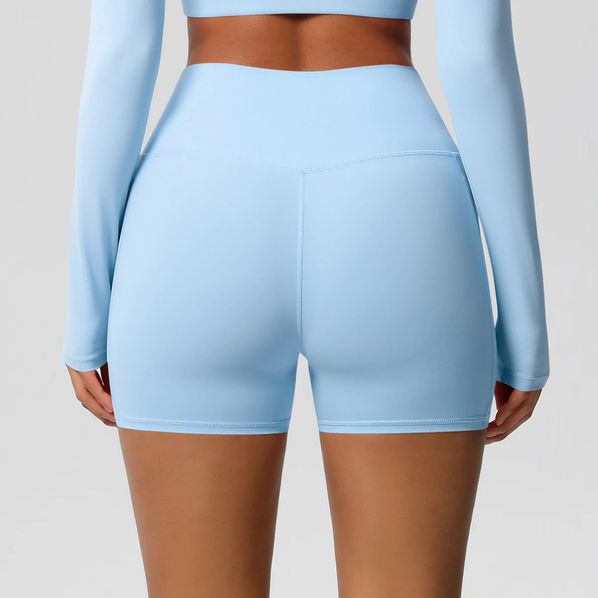 Einfarbige Yogahose mit Taschen, schnell trocknend, hohe Taille, für Fitnessstudio, Push-Up-Yoga-Shorts für Damen, atmungsaktiv, Workout, Fitness, kurz – Detail 37