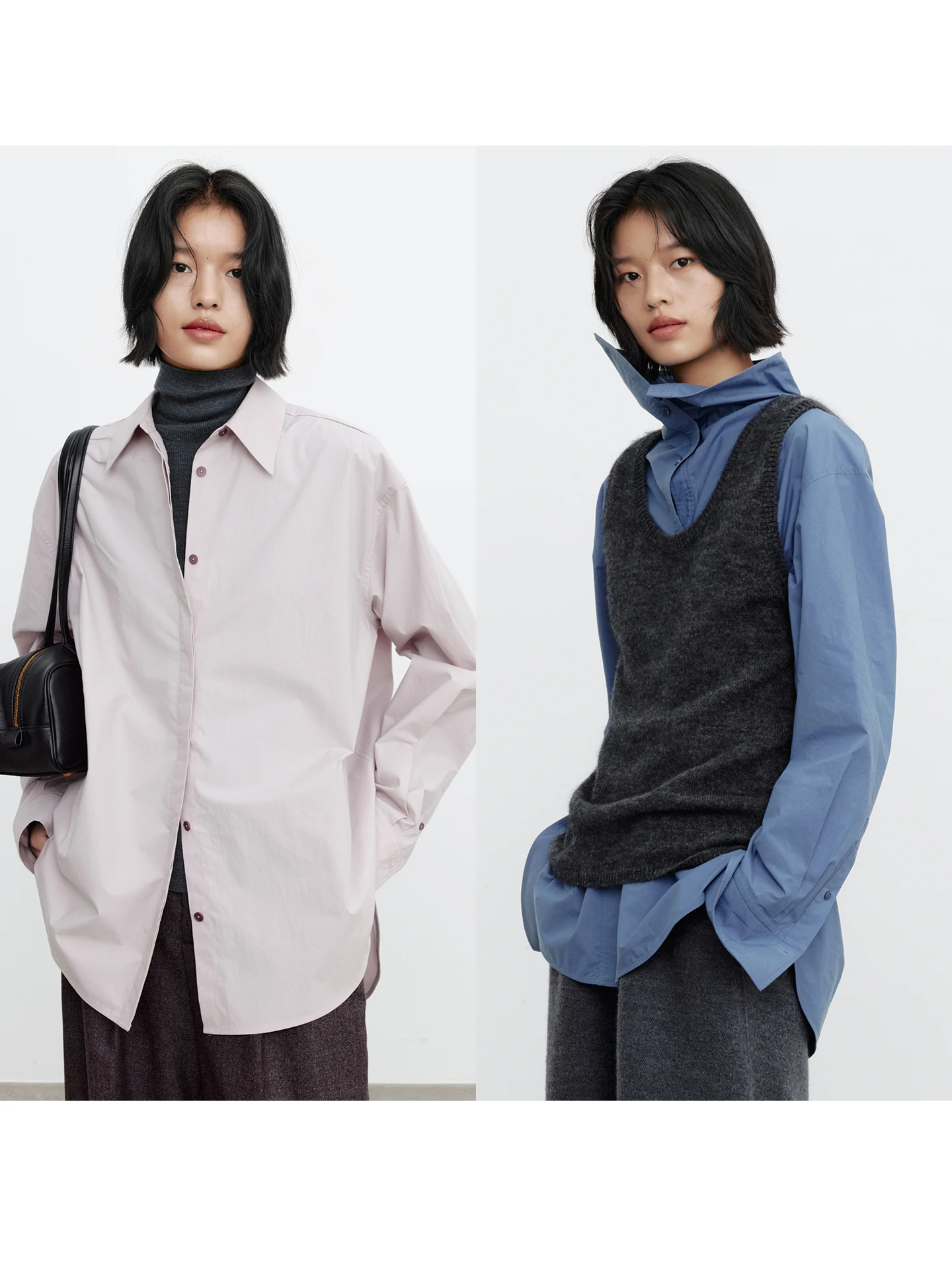 

Urelax l Slight Wrinkle Texture Skin-friendly High-densi Bru Cotton Classic Collar Stand-up irt Women's Faion