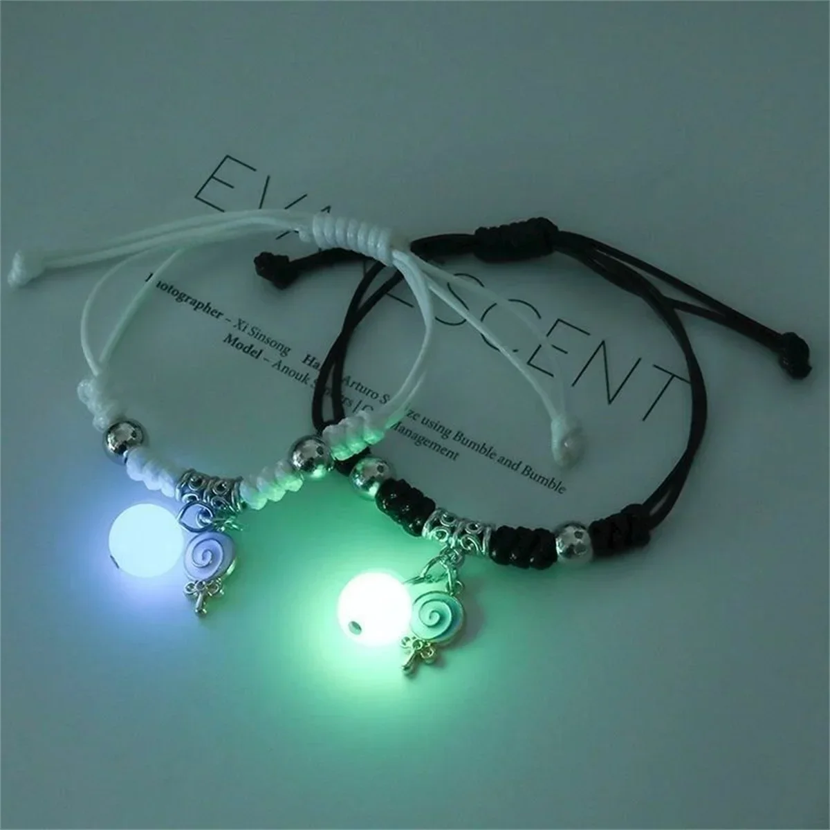 Pulsera de pareja de estrellas con cuentas luminosas a la moda para mujeres y hombres, dije de gato, flor, corazón, cerradura de llave, pulsera cruzada a juego para amigos, joyería