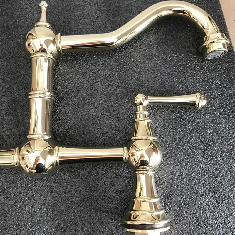 10 Inch 3 Holes Bridge Kitchen Faucet Brass Dual Handle Kitchen Sink Faucet