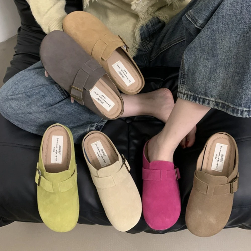 

Women Suede Soft Leather Clogs Classic Antislip Slippers Mules Footbed House Comfort Slip on Sandals Adjustable Buckle Slippers