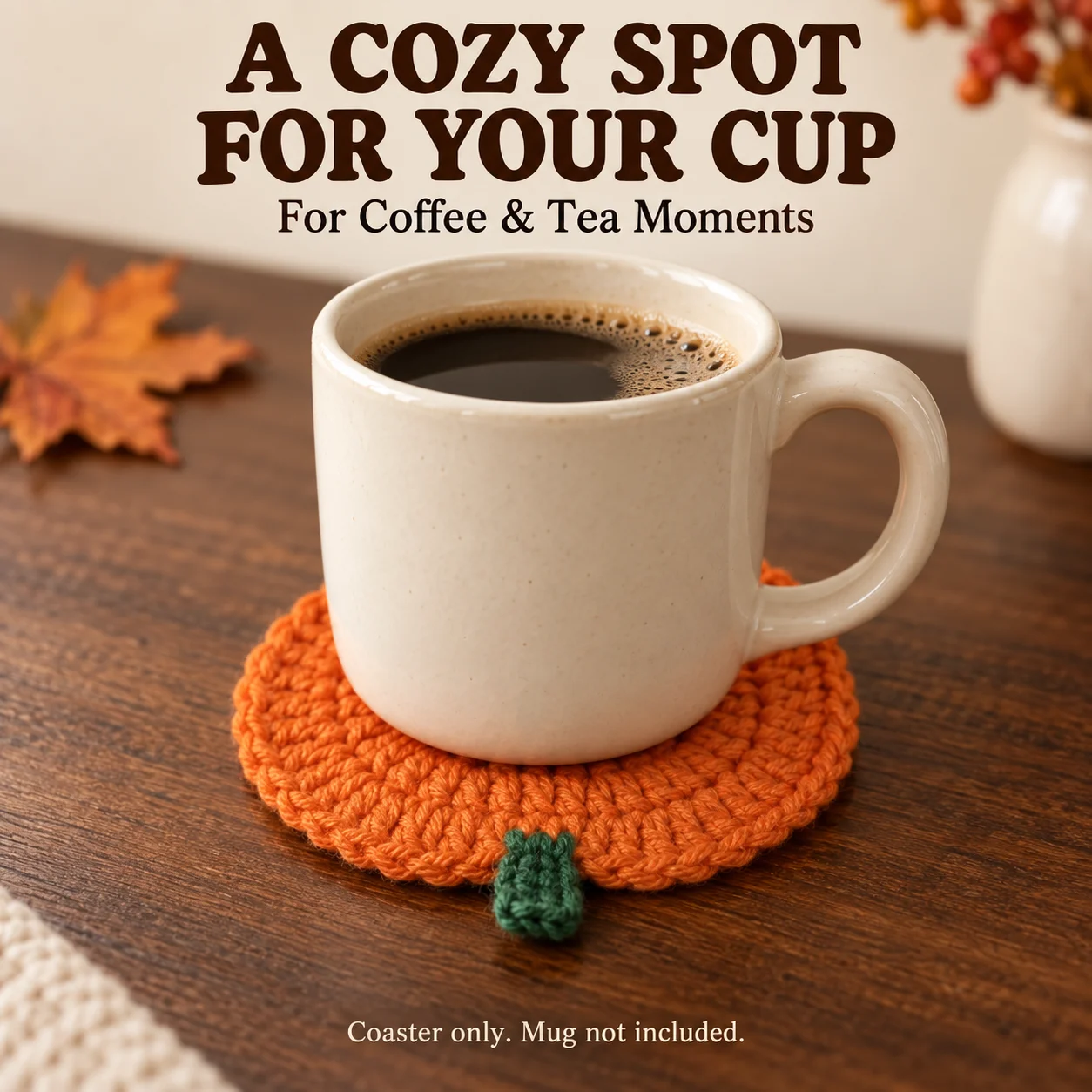 Handmade Crochet Pumpkin Coaster Halloween Mug Mat Coffee Tea Cup Pad Autumn Table Decor