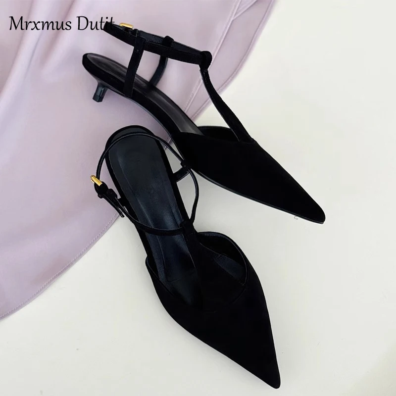 Mrxmus Dutit 2024 Spring New Comfortable Pointed Sandals Minimalist temperament slim heel pointed toe single shoes