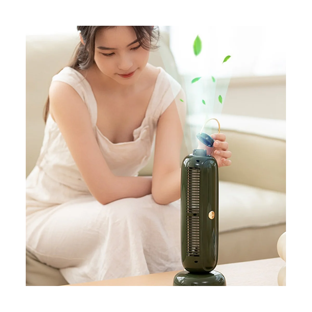 พัดลมทาวเวอร์ USB 3600MAh แบตเตอรี่ชาร์จน้ํามันหอมระเหย Leafless Tower พัดลมแบบพกพา Desktop Air Cooler Study -C