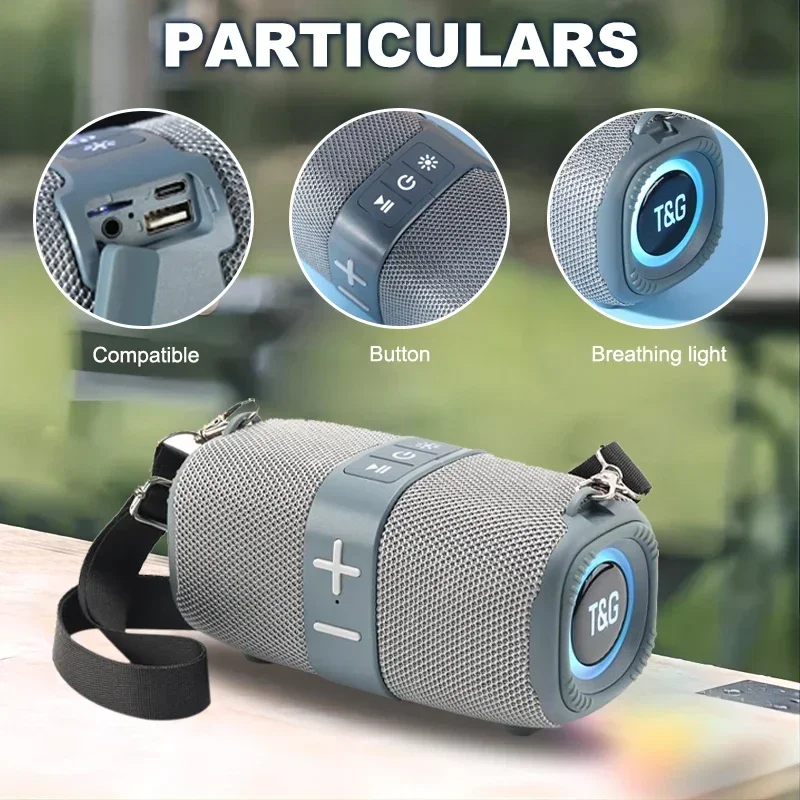 

TG667 Crossbody LED light portable Bluetooth speaker, outdoor small and high appearance level, compatible with USB/AUX/TF/FM