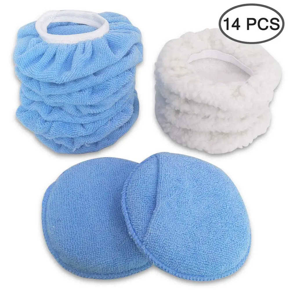 

14Pcs Wax Applicator Pad Microfiber Polishing Bonnet, and Buffing Waxing Pad with Finger Pocket for 5-6 inches Car Polisher Pad