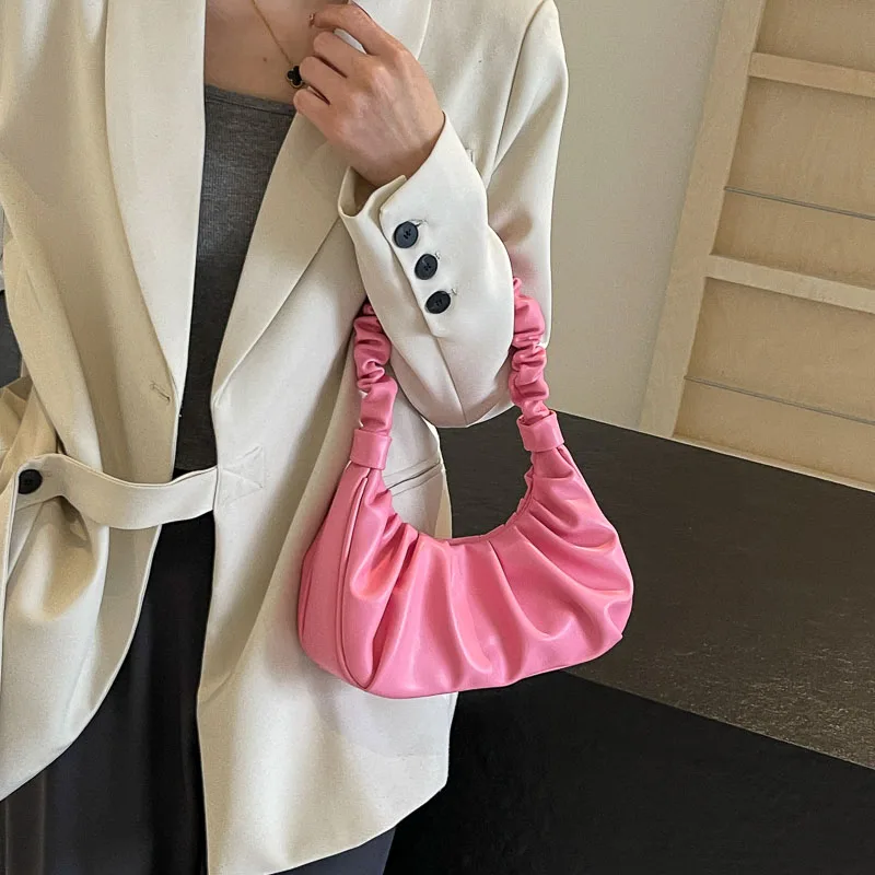 LEFTSIDE Fold Small Underarm Bags for Women 2024 Summer Trend Fashion PU Leather Shoulder Bag Simple Lady Handbags and Purses