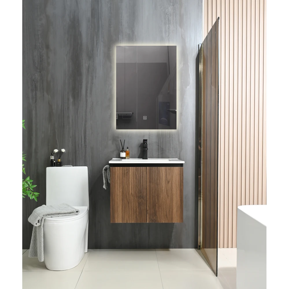 

Goodyo 24" Wall-mount Bathroom Sink Vanity Floating Storage Cabinet Combo w/ Black Towel Rack, Black&Walnut