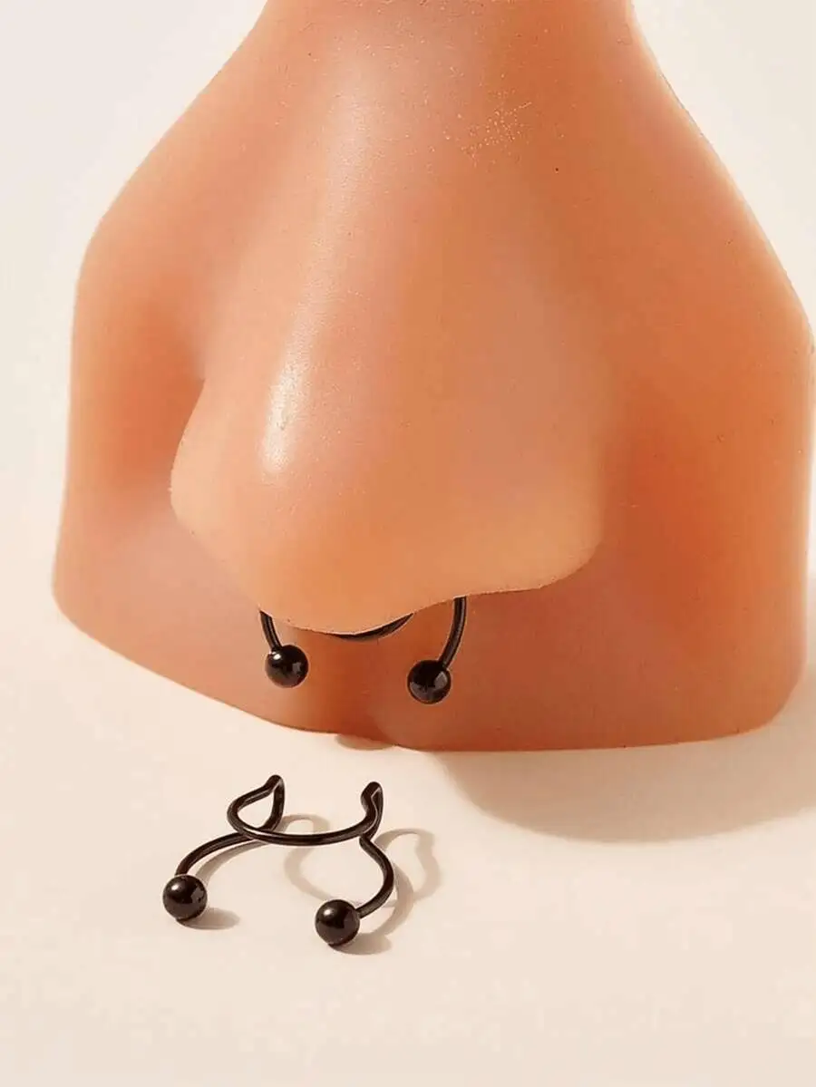2pcs Alloy Clip-On Septum Hoop For Nose Or Lip—Non-Piercing Body Jewelry Set