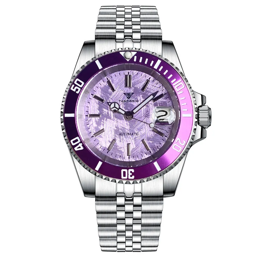 Tandorio New 40mm Mechanical Dive Swim Watch Men Meteorite Dial Miyota 8215 200M Waterproof Sapphire Stainless Steel Brace