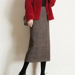 Y2k Slim Classic Plaid Midi Skirts Women Autumn Vintage Elegant Office Behind Slit Design All-match Harajuku Chic Fashion Skirts