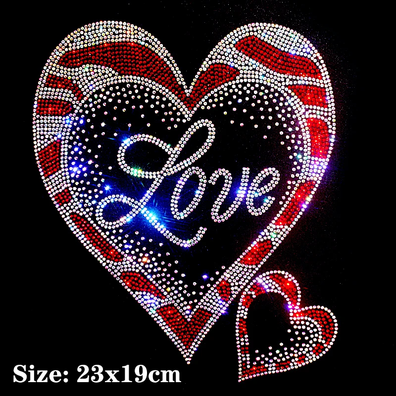 Love Heart-shaped Shiny Iron on Applique Patches Hot Fix Rhinestone Transfer Motifs Transfer DIY on Design for Shirt Dress