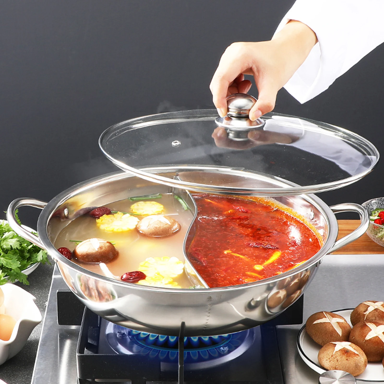 

Duck Pot Double-flavor Hot Two-flavor Pan Hotpot Compartment Cookware Double-boiled Large Cooking