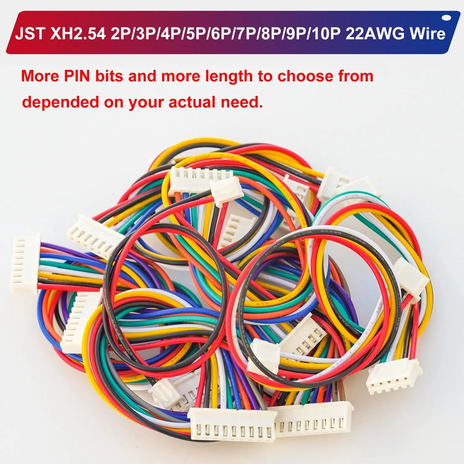 2.54mm JST Connector with 22AWG Pre-Crimped Wire, 2/3/4/5/6 Pin Housing JST Adapter Cable Connector 20cm Wire