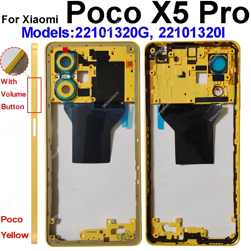 Middle Housing For Xiaomi Poco X5 Poco X5 Pro With NFC Back Cover Housing Front Frame Chassis with Volume Buttons Repair Parts