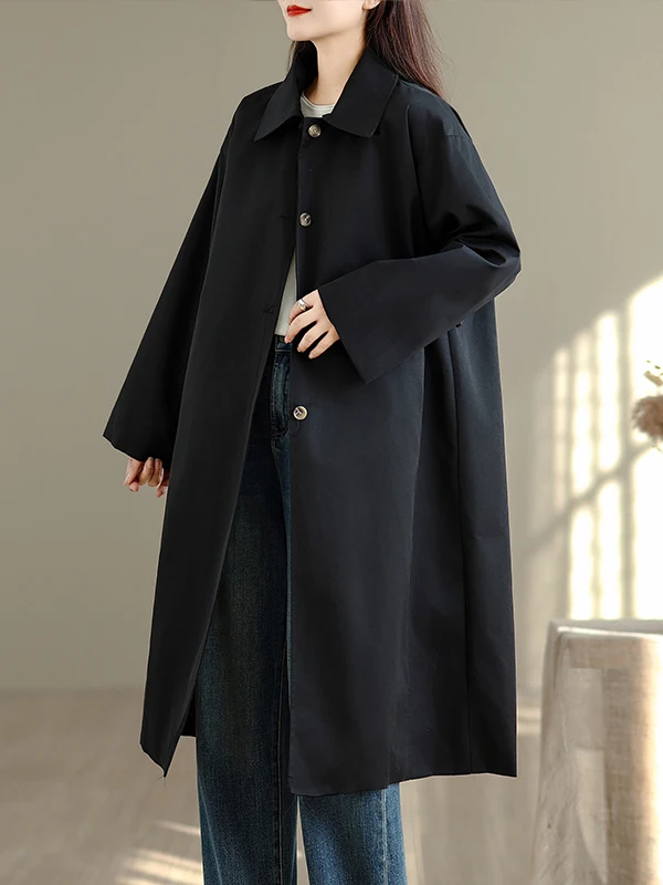 

Faionable mat Knee-Length Women's Coat Autumn Winter Loose Casual Workwear Windbreaker Long Sve Collar Singl...