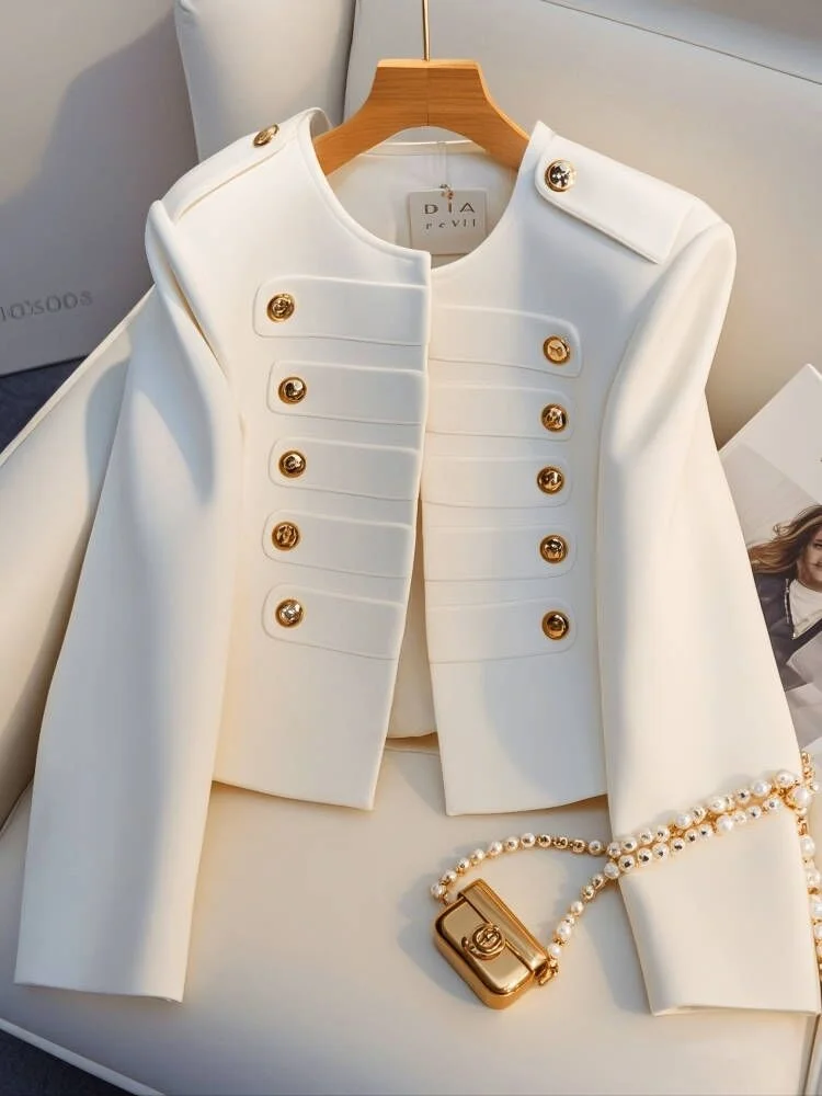 

Spring Autumn Cropped Jacket Double-breasted Coat Women Jacket Long-sleeved Top Design Women's Clothing Small Jackets Trendy