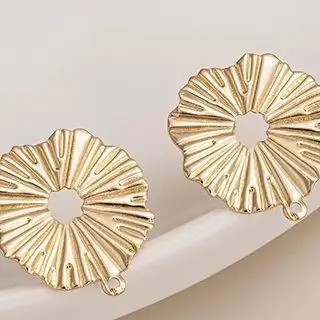 

14K Gold-Plated Lotus Leaf Lace Earrings with Pendant S925 Silver Needle Handmade DIY Earrings Accessories