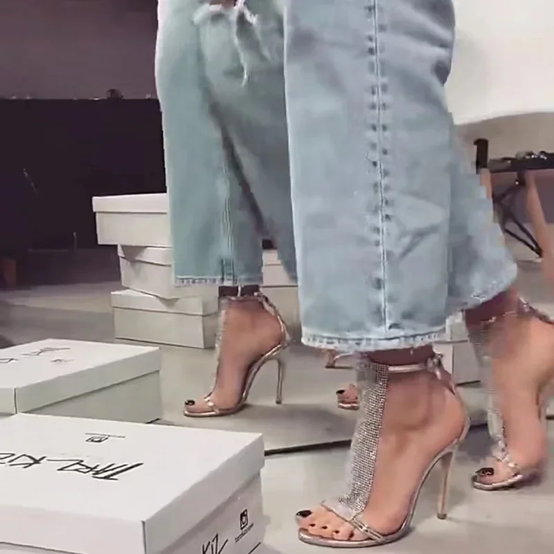 Summer Women Fashion Dancing High Heels Wedding Shoes Sexy Pump Female Cover Heel Party T-stage Transparent Crystal Sandals image 6