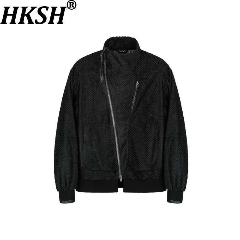 HKSH Spring Autumn New Men Tide Chic Ins Dark Fashion Slanted Placket Zipper Stand Collar Fleece Jacket Gothic Coats Y2K HK28378