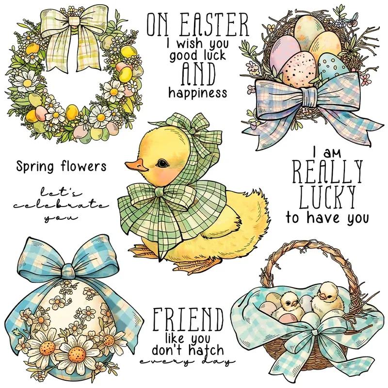 

Happy Easter Colorful Eggs Chicken Wreath Clear Stamp DIY Scrapbooking Supplies Silicone Stamp For Cards Albums Decor
