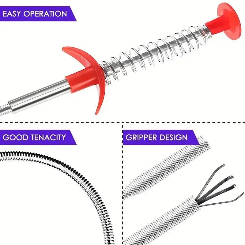 60cm Spring Pipe Dredging Tools Drain Snake Drain Cleaner Sticks Clog Remover Cleaning Household For Kitchen Bending Sink Tool gallery 5