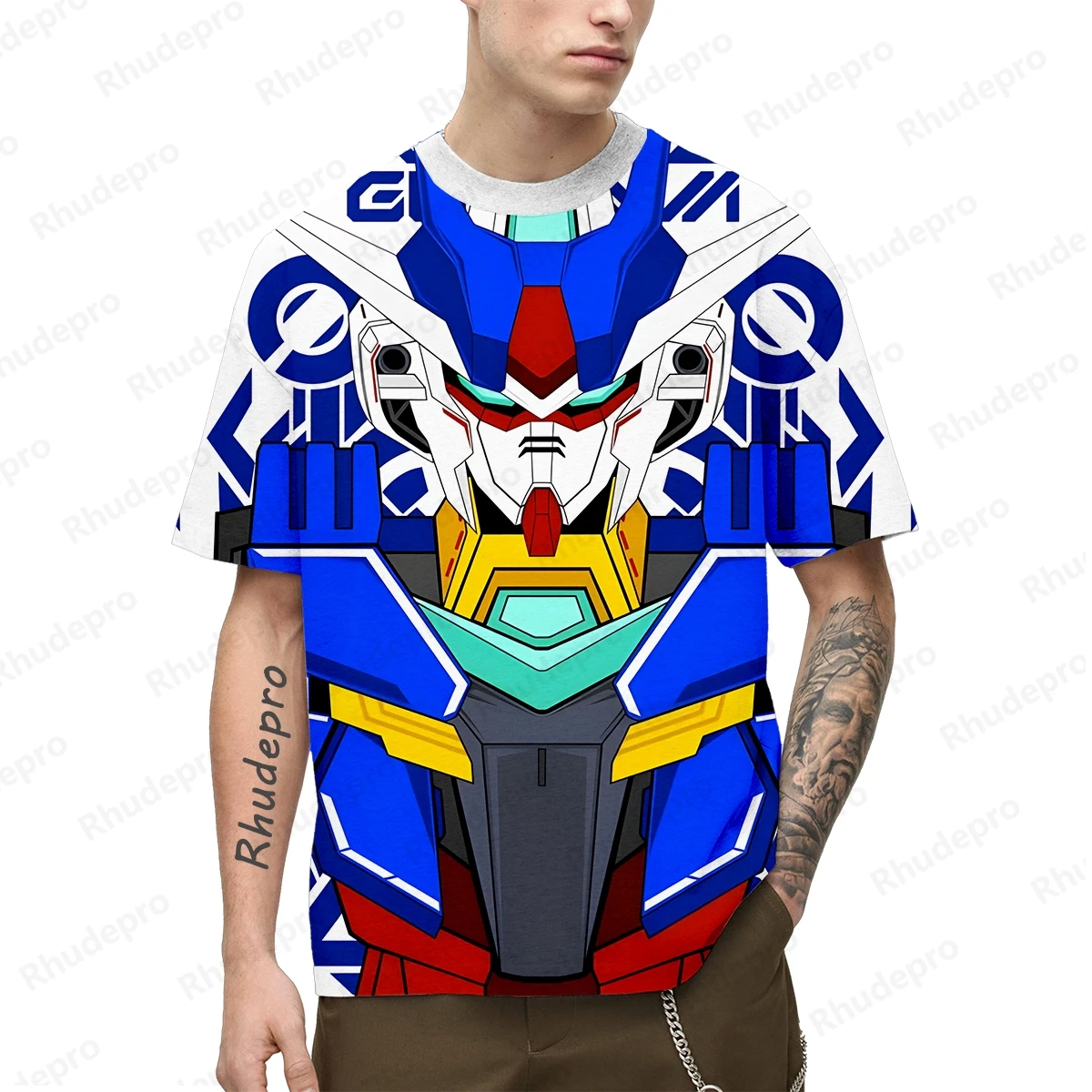 Camiseta masculina de manga curta gundam, roupas hip-hop, roupas cosplay, moda streetwear, novo modelo, 2024