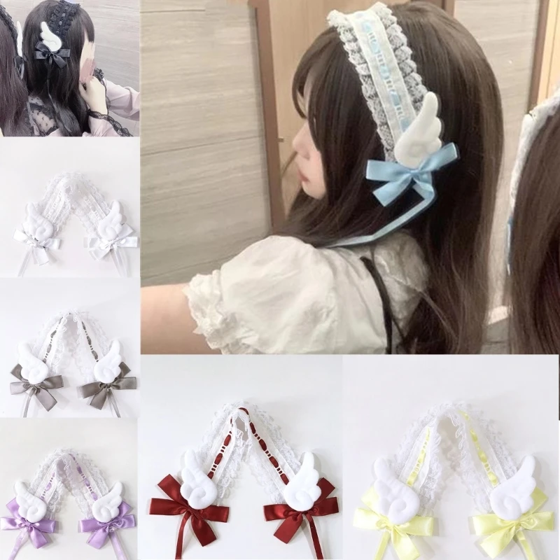 Gothic Lolitas Kopfschmuck Maid Kopfbedeckung Spitze Haarschmuck Cosplay Stirnband Niedliche Flügel & Schleife Dekore Haarbänder