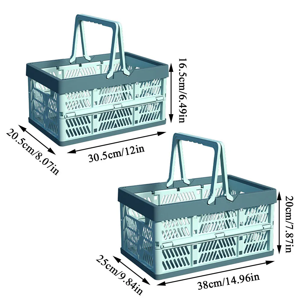 Folding Basket Outdoor Portable Picnic Box With Handle Camping Foldable Storage Plastic Box Large Supermarket Shopping Basket