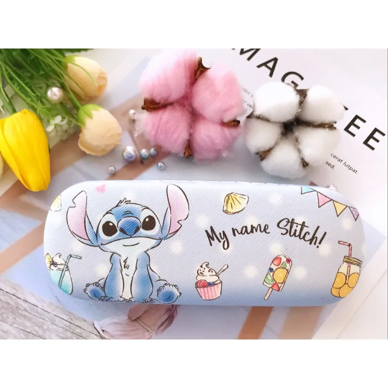 Estuche de gafas con estampado de Stitch de dibujos animados de Disney, estuche protector de carcasa dura, caja de almacenamiento de gafas de estudiante de puntada de Anime, regalos para niños