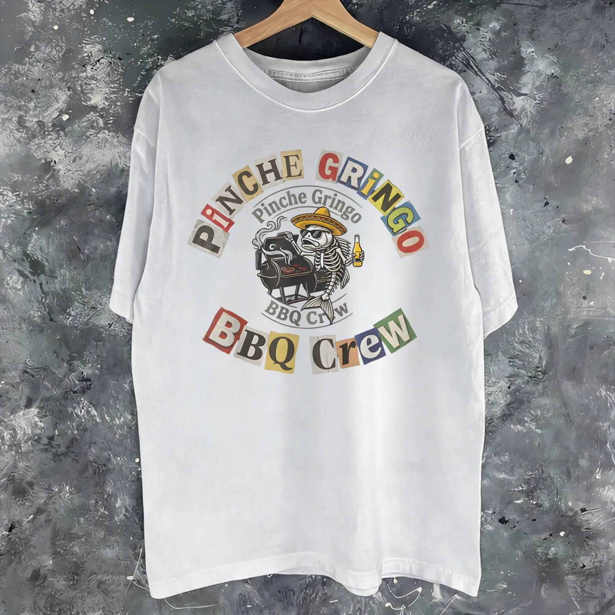 Summer Pinche Gringo BBQ Crew Skeleton Grilling Beer T Shirt for Men Women  Pure Cotton T-shirts Short Sleeve Clothing