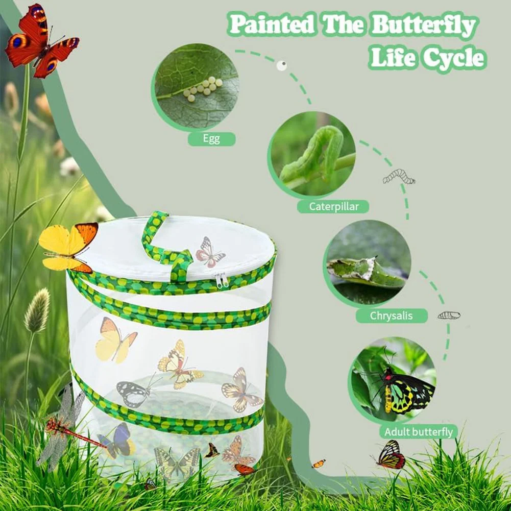 مجموعة أدوات زراعة الفراشة - قفص موئل الفراشة القابل للطي - بطول 13.8 × 12 بوصة - حاوية شبكية شفافة تررم