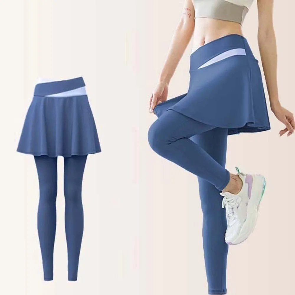 

Combined in One Fitness Leggings High Waist Tight Elastic Pants Skirt Thickened Contrasting Color Sports Yoga Pants Jogging