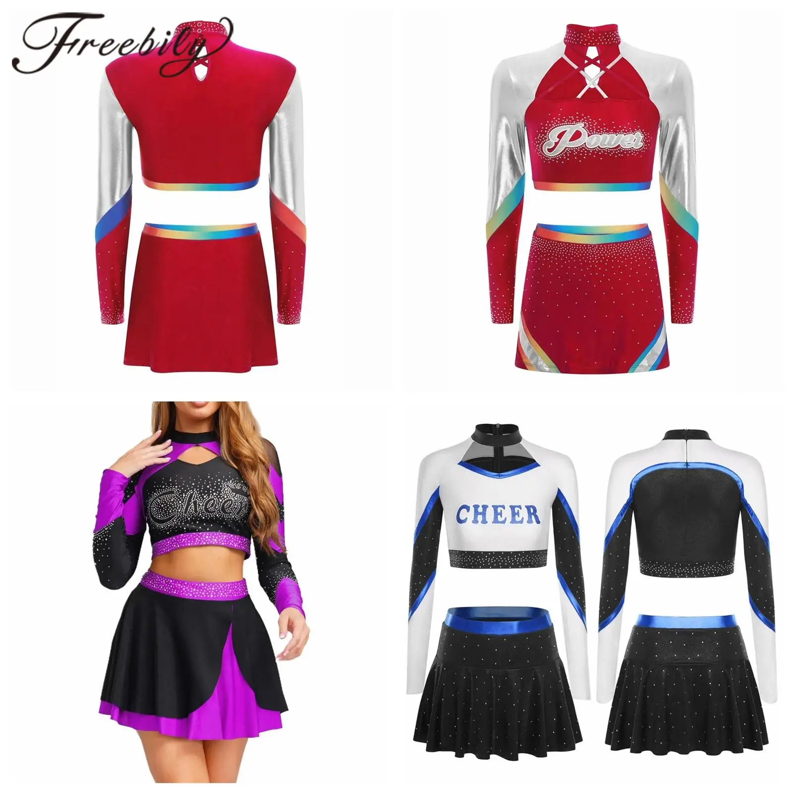 

Women Cheer Dance Outfits Adults Cheerleading Uniform Cheering Team Set Dancewear for Halloween Party Outfit Cheerleader Costume