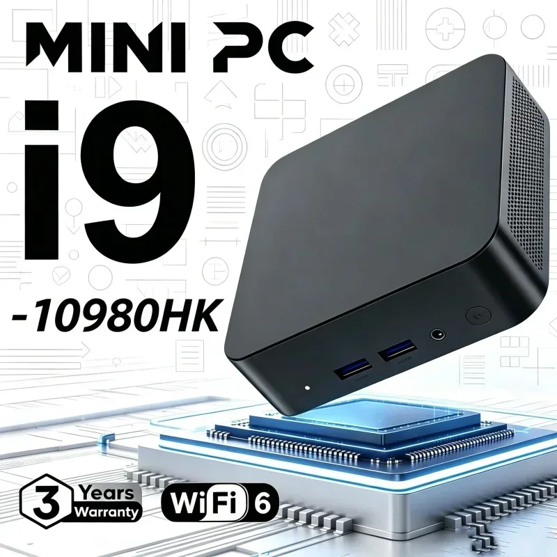 Rapid Core I9 10980HK Portable Mini PC, WiFi6 BT5.2, Dual Gigabit Ports, 4K Multi Display Compact Host for Office Daily