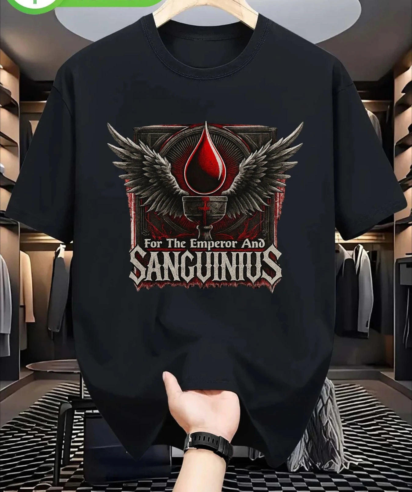 2026 Neujahr Amerikanisches Herren-T-Shirt mit Blood Angel 40K-Motiv - Weißer Hintergrund mit rotem Muster-Logo-Print und Heiligem Gral Flügelmuster