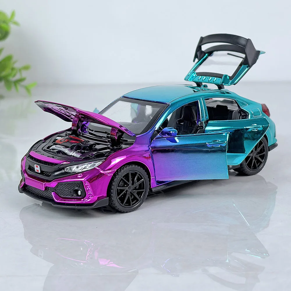 

Масштабная модель автомобиля Honda TYPE-R Civic 1:32, игрушечная машинка с металлическим корпусом, резиновыми шинами, звуком и светом, с функцией отката, для детей и мальчиков, подарок