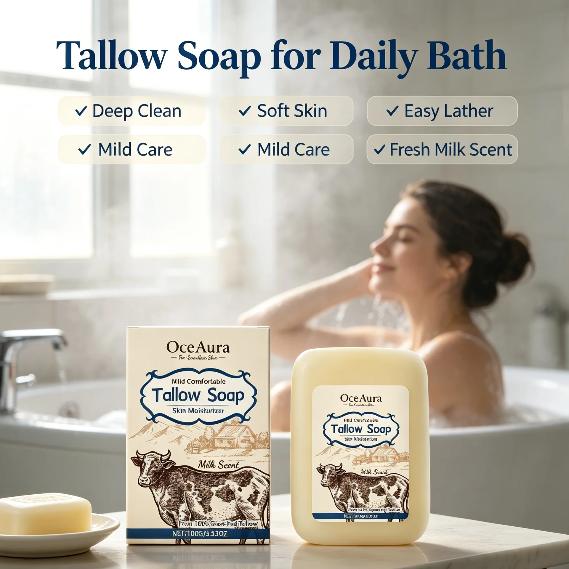 Natural Beef Tallow Handmade Soap Bar Deep Clean Hydrating Nourishing Skin Repair Gentle Bath Facial Soap For All Skin Types