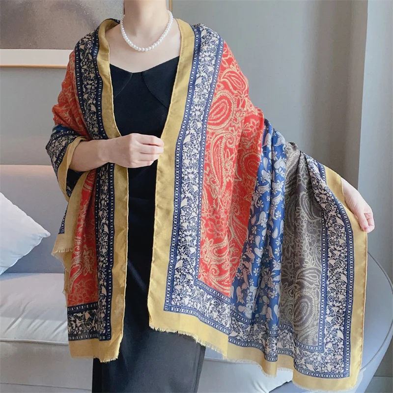 Winter Fashion Ombre Paisley Floral Fringe Viscose Shawl Scarf High Quality Wrap Pashmina Stole Bufandas Muslim Hijab 180*90Cm