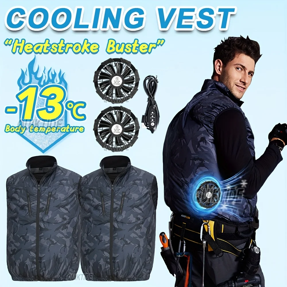 

Lightweight Outdoor Work Cooling Vest - Men's 3-Speed 9-Blade Fan System for Camping, Fishing, Construction & Heat Relief