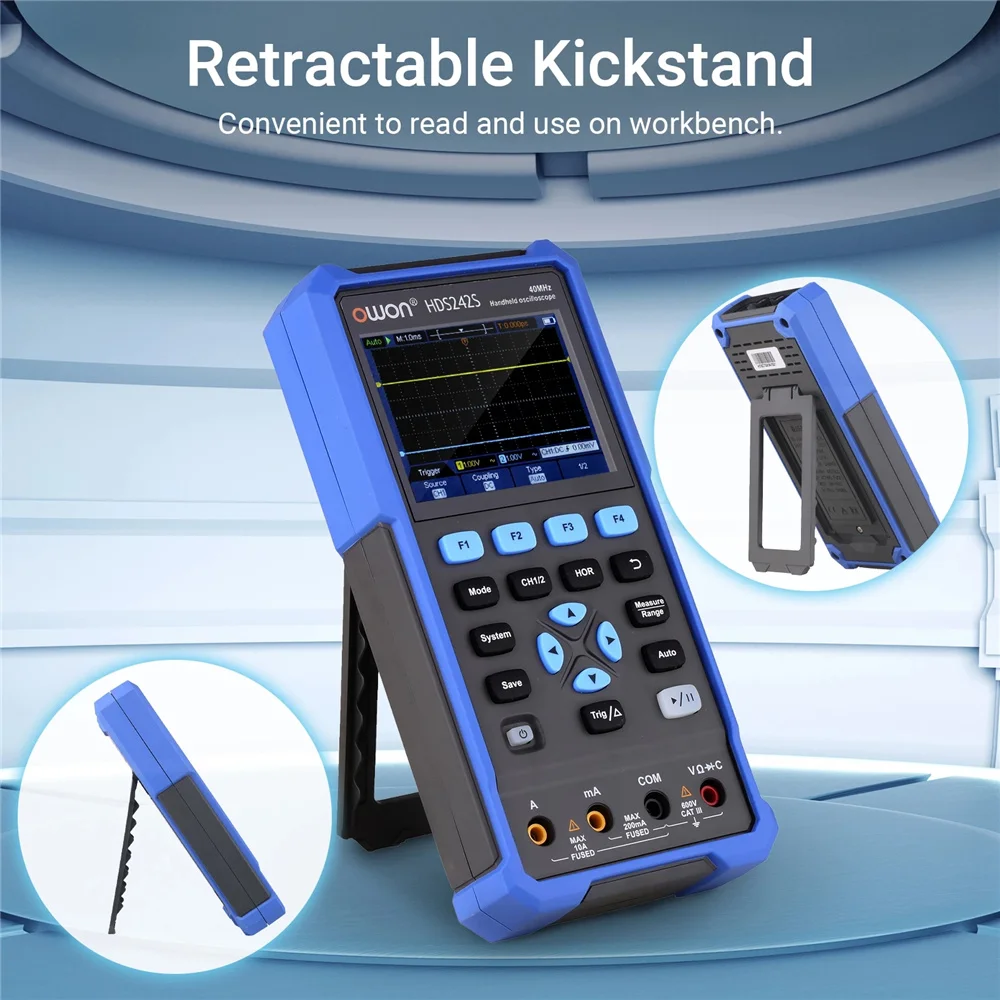 HDS242 HDS242S HDS272 HDS272S 2CH Handheld Digital Oscilloscope Signal Generator True RMS 40MHz/70MHz 250MSa/s USB Type C 8 Bit