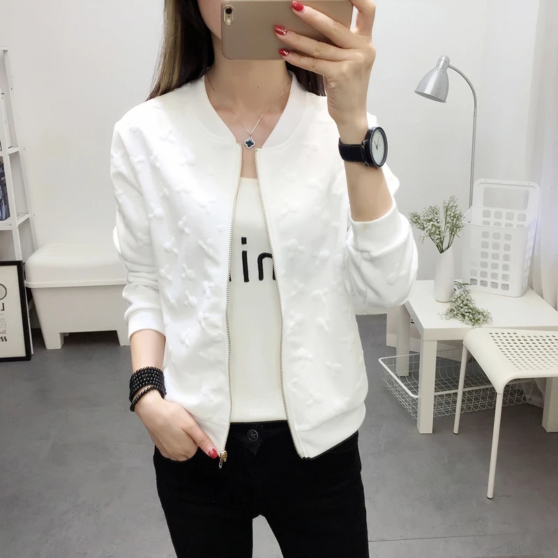 2024 Fashion Spring Summer Bomber Jacket Women Office Casual White Ladies Cardigan Jackets Solid Female Short Baseball Jacket