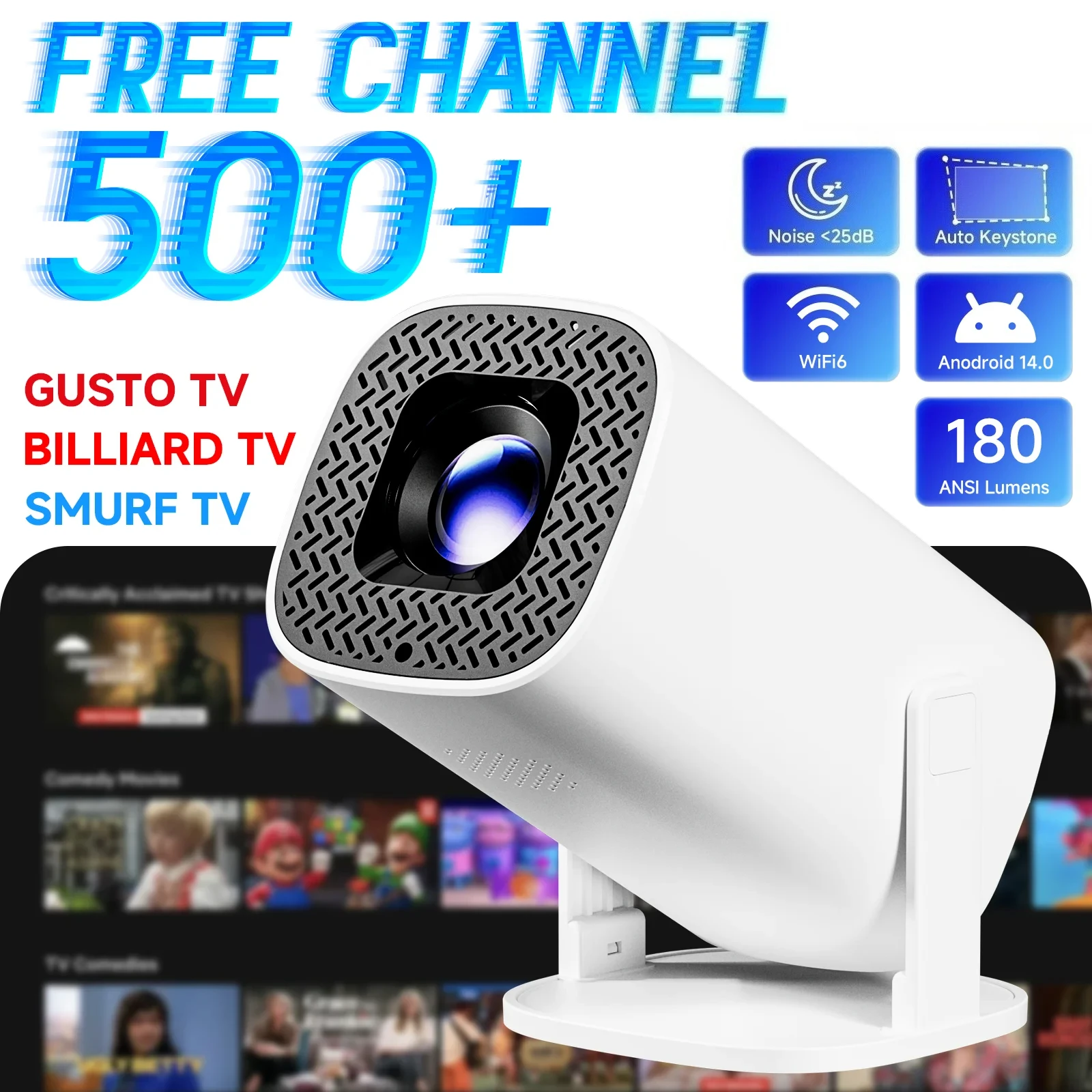 

P30PLUS 500+Live free Smart Mini Projectors 4K 1280 * 720P With Support WiFi6 Home Theater Portable Projector