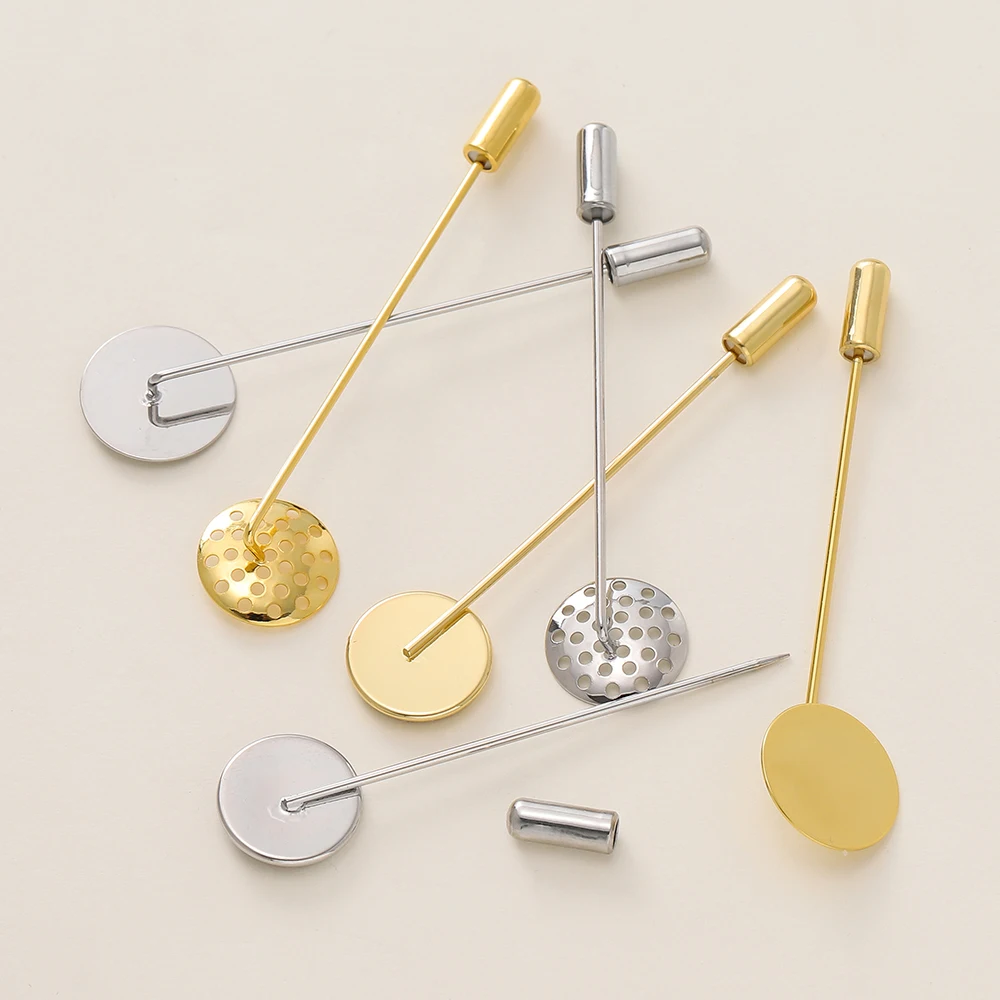 1Pcs/Pack 18K Gold Color Plated Long Brooch Pin Base Blank Tray Bezels Brooches For DIY Lapel Dress Jewelry Making Accessories