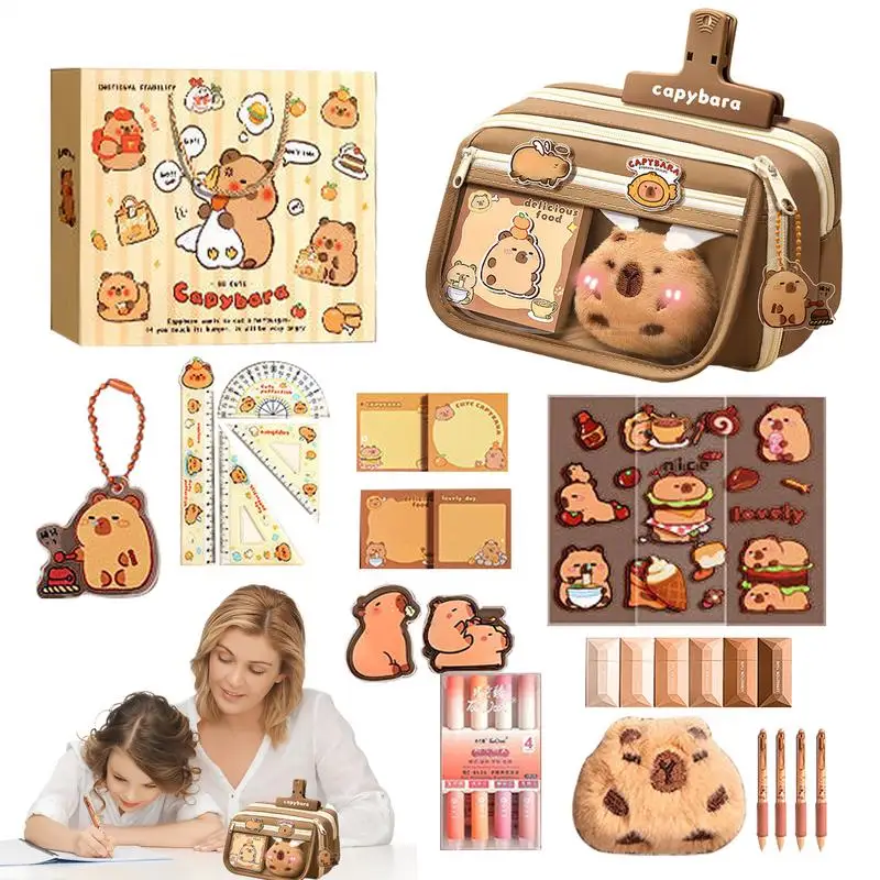 Большой вместительный пенал с откидной крышкой, сумка-карандаш для канцелярских принадлежностей, простая сумка для хранения канцелярских принадлежностей с капибарой, школьные и офисные принадлежности