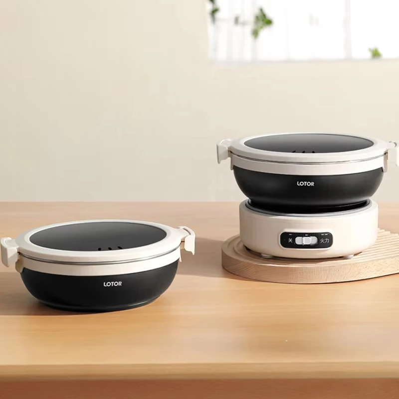 ポータブル電気調理鍋、1.2l、折りたたみ式、マルチクッカー、旅行炊飯器、分割鍋、304ステンレス鋼、電気フライパン、500w