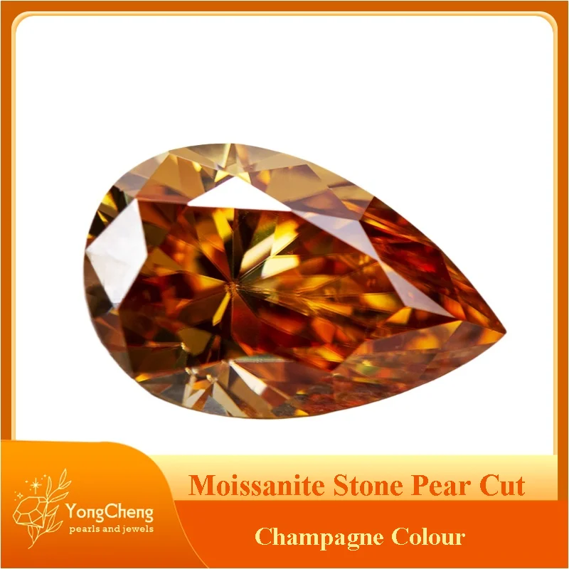 Moissanite Stone Pear Cut Champagne Colour Lab Created Gemstone Advanced Jewelry Making Materials with GRA Certificate