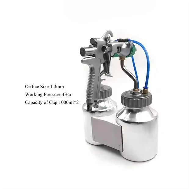 1.3mm Caliber Double-head Spray Gun, Two-component Spray Paint Gun with 2 Lower Pots, Inner Pressurized HVLP Paint Spray Gun